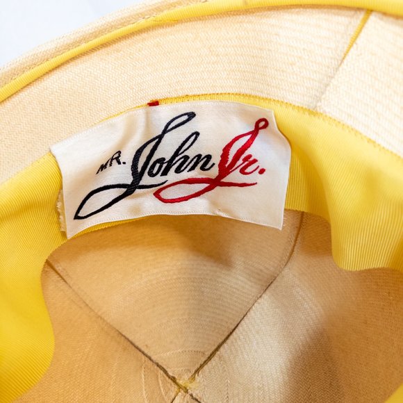 Vintage Mr. John Jr Bubble Hat Straw Yellow Ribbon Tall Mod - Picture 4 of 10